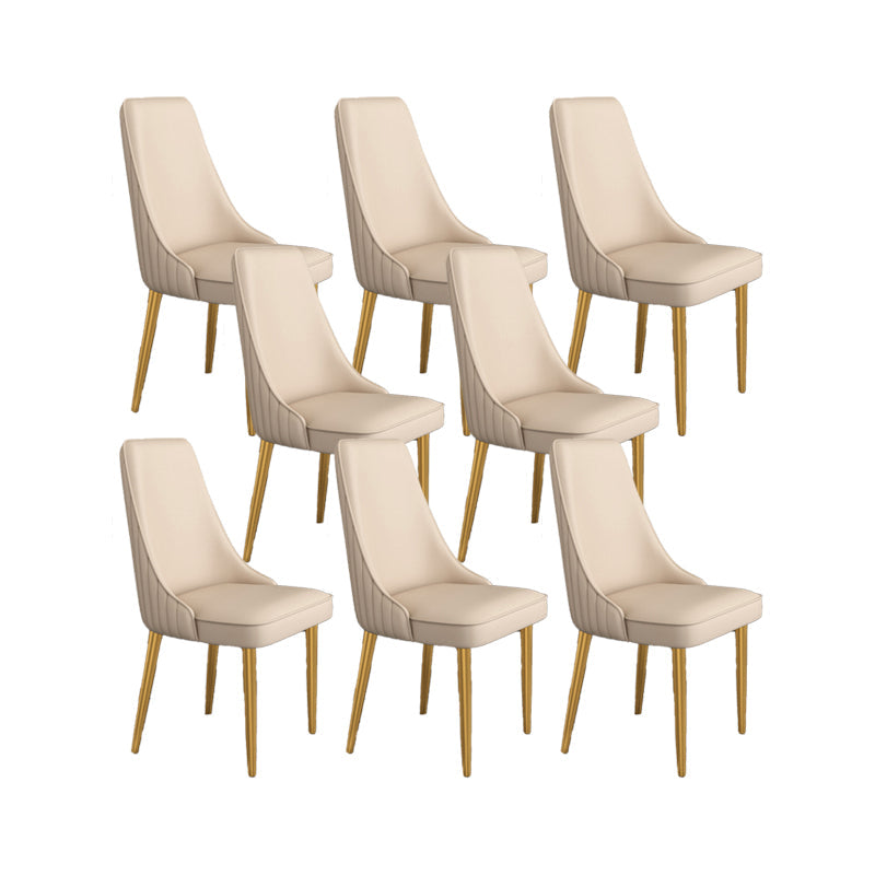 Glam Style Side Chair Parsons Leather Dining Chair with Gold Frame Khaki 8 Piece Set Clearhalo 'Dining Chairs' 'Dining Tables & Seating' 'dining_chair' 'furn' 'furn_dining_chair' 'Furniture' 'Kitchen & Dining Furniture' 6986950