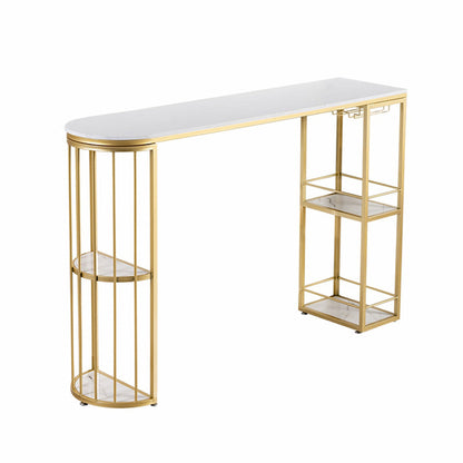 Freiform-Stehtisch mit Steinplatte, moderner Stehtisch mit Doppelsäule und Weinglashaltern