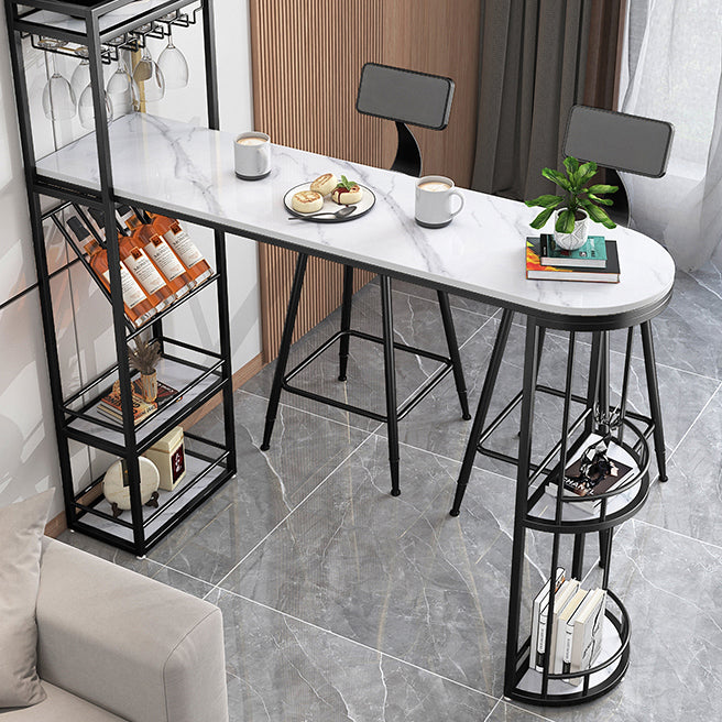 Bartisch mit Aufbewahrungsbasis aus Eisen, moderner Freiform-Bartisch mit Weinglashaltern