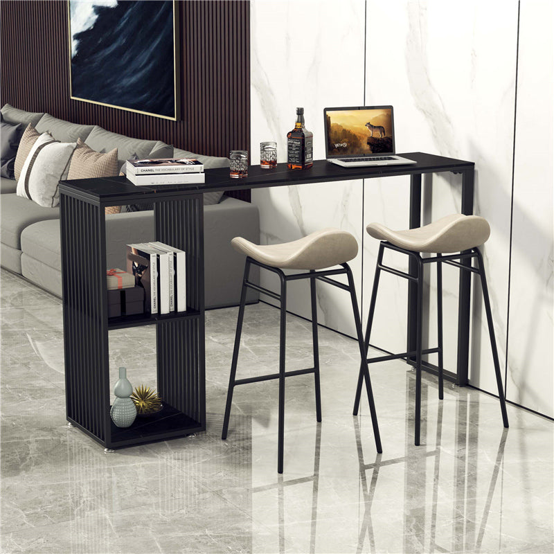 Industrial Stone Top Bar Dining Table Rectangle Bar Table with Storage Base Clearhalo 'Bar Furniture' 'Bar Tables' 'bar_tables' 'furn' 'furn_bar_tables' 'Furniture' 'Kitchen & Dining Furniture' 6987320