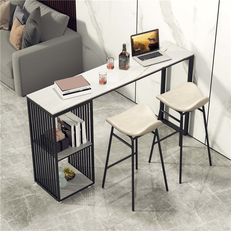 Industrial Stone Top Bar Dining Table Rectangle Bar Table with Storage Base Clearhalo 'Bar Furniture' 'Bar Tables' 'bar_tables' 'furn' 'furn_bar_tables' 'Furniture' 'Kitchen & Dining Furniture' 6987322