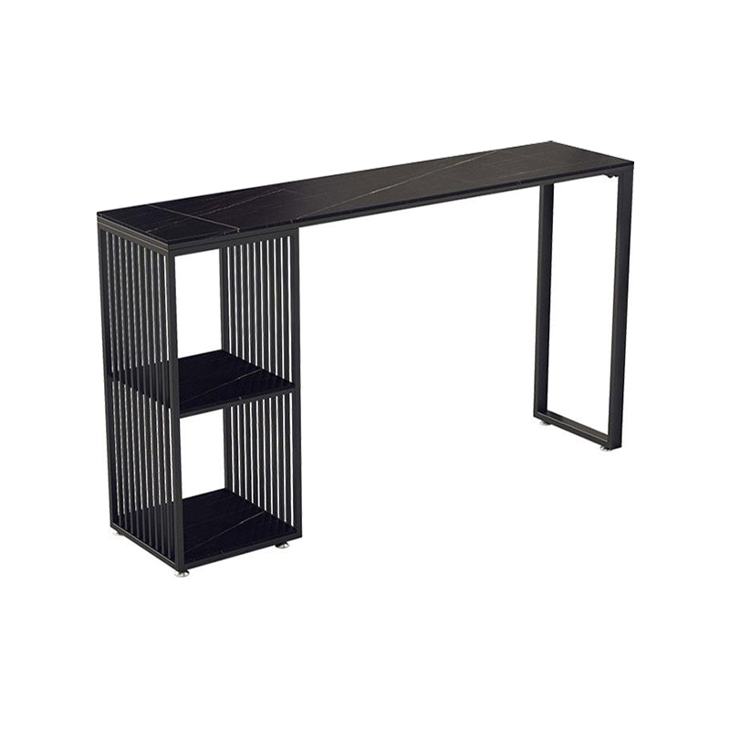 Industrial Stone Top Bar Dining Table Rectangle Bar Table with Storage Base Black Without Chairs Clearhalo 'Bar Furniture' 'Bar Tables' 'bar_tables' 'furn' 'furn_bar_tables' 'Furniture' 'Kitchen & Dining Furniture' 6987325