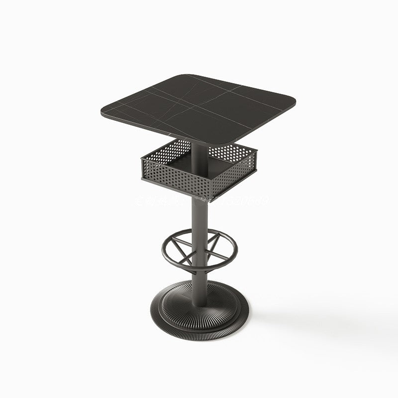 Industrial Style Bar Wine Table Black Color Bar Dining Table with Storage Stone Square Without Chairs Clearhalo 'Bar Furniture' 'Bar Tables' 'bar_tables' 'furn' 'furn_bar_tables' 'Furniture' 'Kitchen & Dining Furniture' 6987391