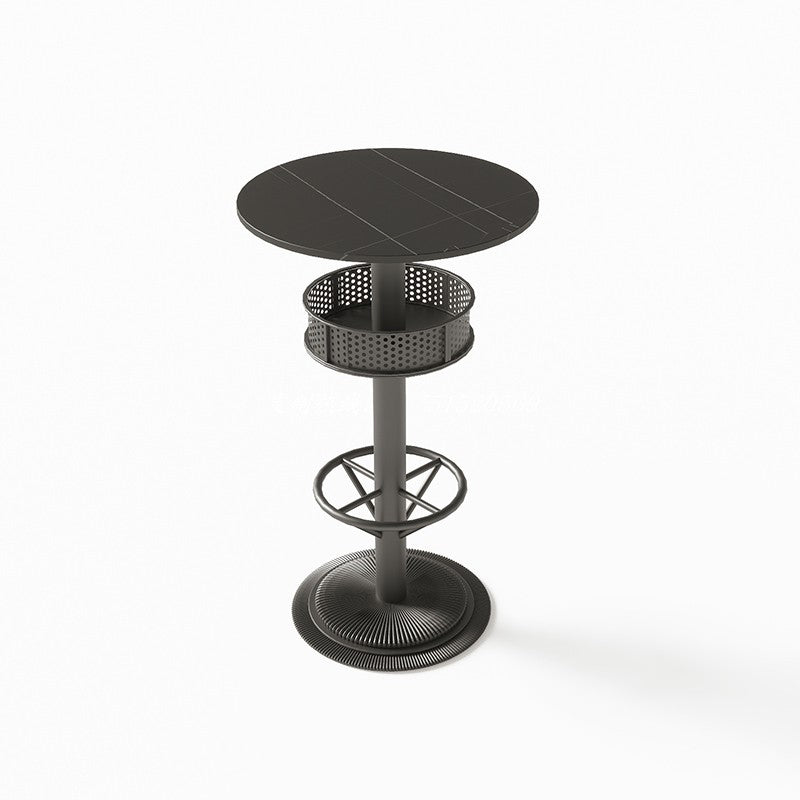 Industrial Style Bar Wine Table Black Color Bar Dining Table with Storage Stone Round Without Chairs Clearhalo 'Bar Furniture' 'Bar Tables' 'bar_tables' 'furn' 'furn_bar_tables' 'Furniture' 'Kitchen & Dining Furniture' 6987394