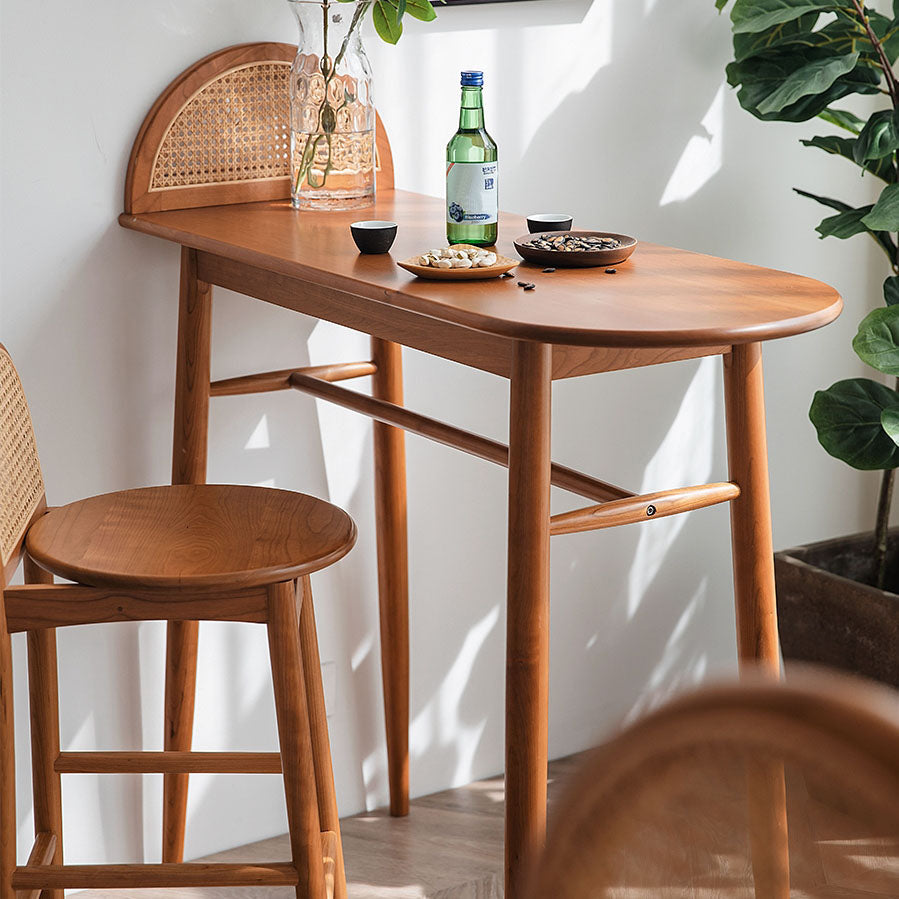 Ensemble de table de bar moderne en bois massif, 1/2/3 pièces, table de bar ovale et tabourets en marron