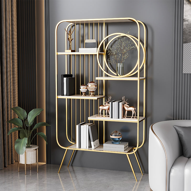 Metal Open Back Bookshelf Standard Shelves Included Bookcase for Study Room 39.4"L x 11.8"W x 70.9"H Gold Clearhalo 'Bookcases' 'furn' 'furn_bookcases' 'Furniture' 'Office Furniture' 6987706