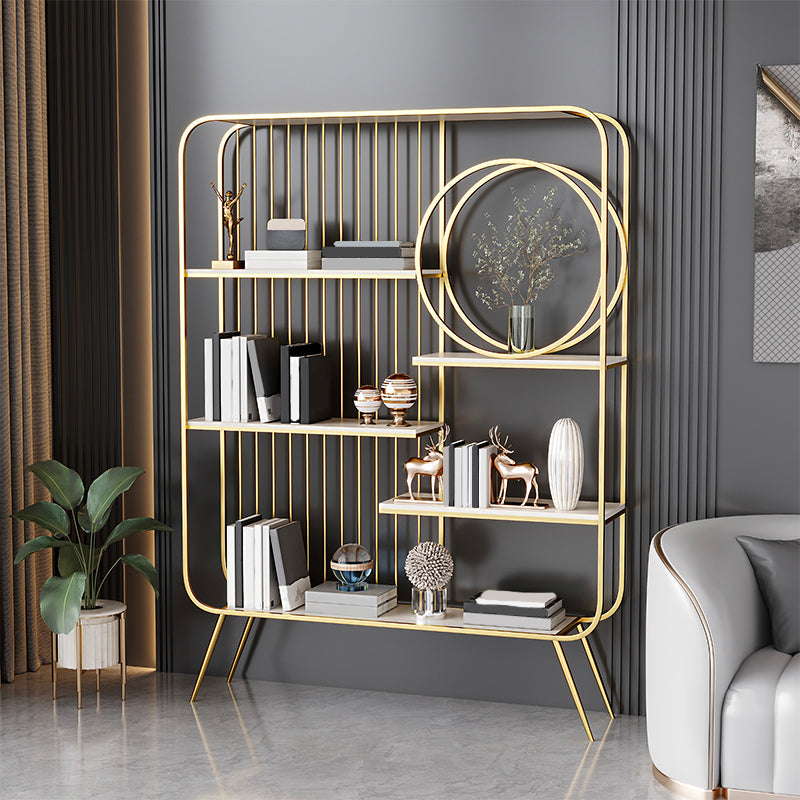 Metal Open Back Bookshelf Standard Shelves Included Bookcase for Study Room 47.2"L x 11.8"W x 70.9"H Gold Clearhalo 'Bookcases' 'furn' 'furn_bookcases' 'Furniture' 'Office Furniture' 6987711