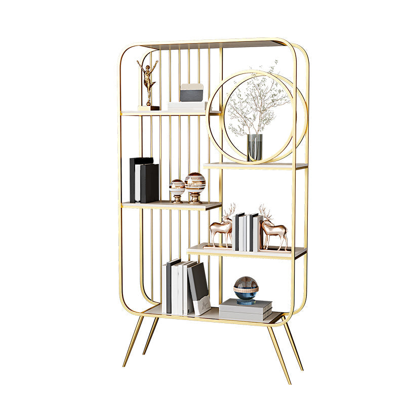 Metal Open Back Bookshelf Standard Shelves Included Bookcase for Study Room 23.6"L x 11.8"W x 70.9"H Gold Clearhalo 'Bookcases' 'furn' 'furn_bookcases' 'Furniture' 'Office Furniture' 6987713