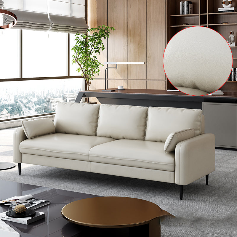 Contemporary Faux Leather Pillows Square Arm Living Room 3 Seater Seating