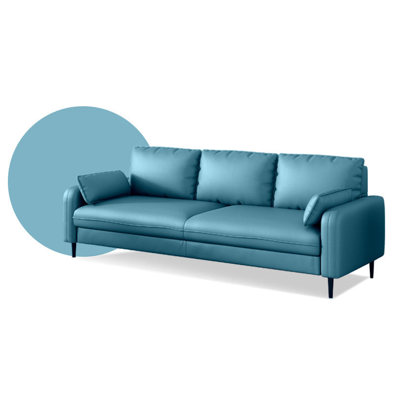 Contemporary Faux Leather Pillows Square Arm Living Room 3 Seater Seating