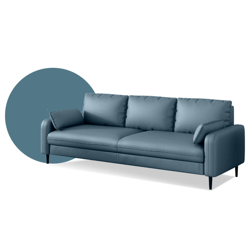 Contemporary Faux Leather Pillows Square Arm Living Room 3 Seater Seating