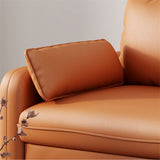 Contemporary Faux Leather Pillows Square Arm Living Room 3 Seater Seating