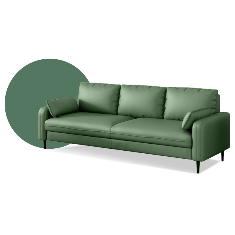 Contemporary Faux Leather Pillows Square Arm Living Room 3 Seater Seating