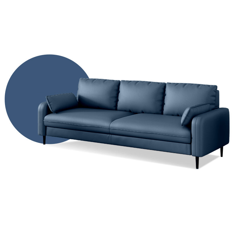 Contemporary Faux Leather Pillows Square Arm Living Room 3 Seater Seating