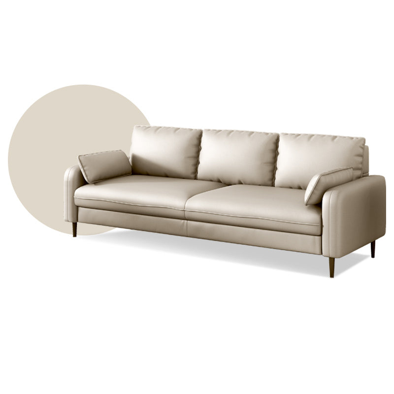 Contemporary Faux Leather Pillows Square Arm Living Room 3 Seater Seating