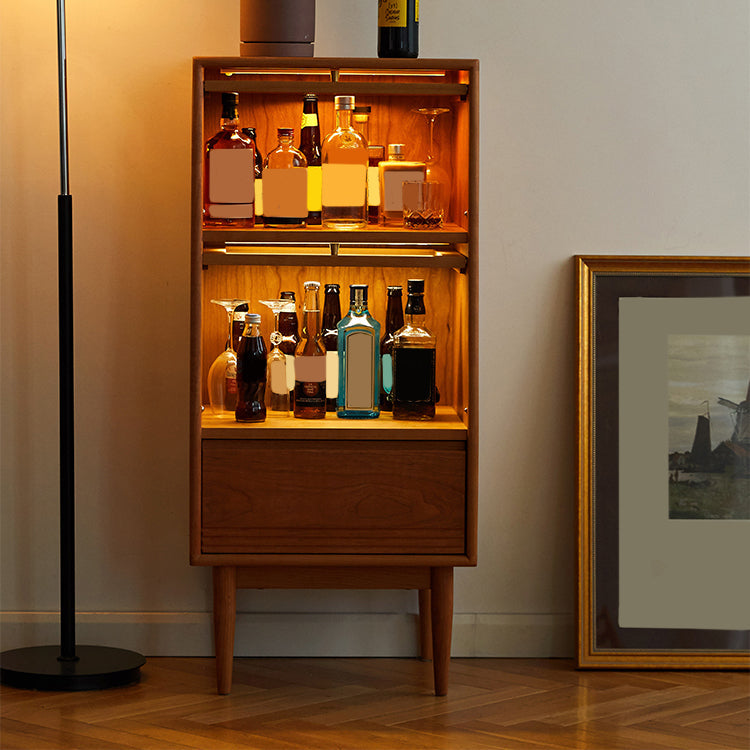 43.3" Tall Natural 1-Drawer Side Cabinet in Cherry 2 Glass Door Solid Wood Chest Clearhalo 'Cabinets & Chests' 'cabinets_chests' 'furn' 'furn_cabinets_chests' 'Furniture' 'Living Room Furniture' 6993118