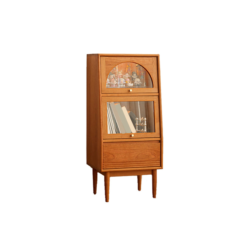 43.3" Tall Natural 1-Drawer Side Cabinet in Cherry 2 Glass Door Solid Wood Chest 20"L x 16"W x 43"H Clearhalo 'Cabinets & Chests' 'cabinets_chests' 'furn' 'furn_cabinets_chests' 'Furniture' 'Living Room Furniture' 6993119