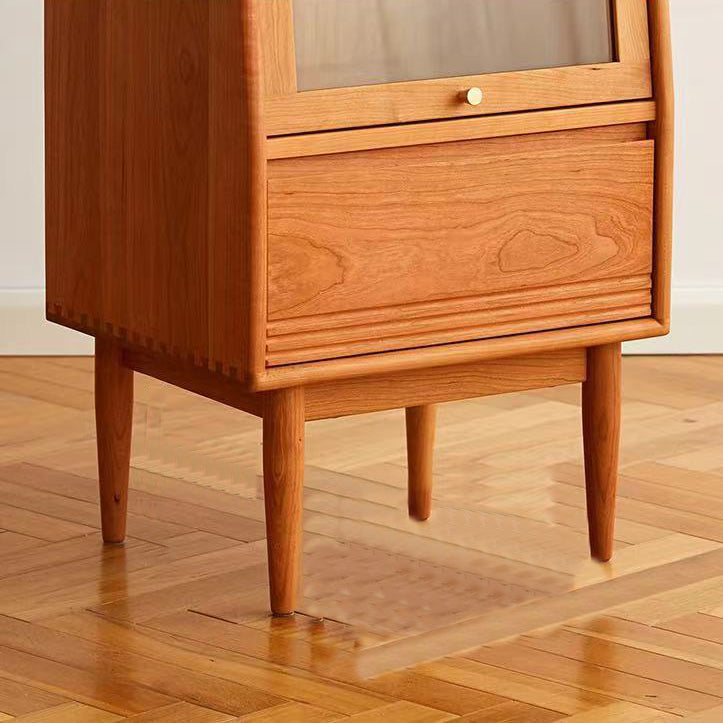43.3" Tall Natural 1-Drawer Side Cabinet in Cherry 2 Glass Door Solid Wood Chest Clearhalo 'Cabinets & Chests' 'cabinets_chests' 'furn' 'furn_cabinets_chests' 'Furniture' 'Living Room Furniture' 6993121