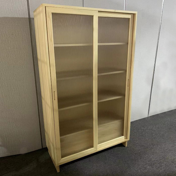 72" Tall Natural Glass Paned Accent Cabinet 2 Drawers Solid Wood Chest Clearhalo 'Cabinets & Chests' 'cabinets_chests' 'furn' 'furn_cabinets_chests' 'Furniture' 'Living Room Furniture' 6993129