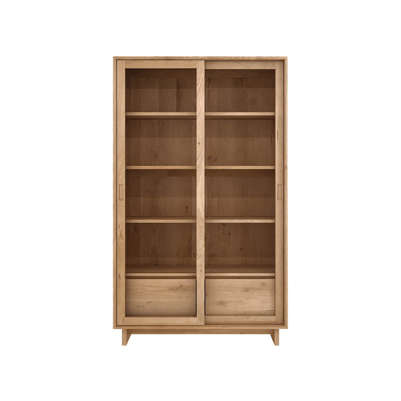 72" Tall Natural Glass Paned Accent Cabinet 2 Drawers Solid Wood Chest Clearhalo 'Cabinets & Chests' 'cabinets_chests' 'furn' 'furn_cabinets_chests' 'Furniture' 'Living Room Furniture' 6993130
