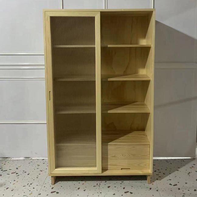 72" Tall Natural Glass Paned Accent Cabinet 2 Drawers Solid Wood Chest Clearhalo 'Cabinets & Chests' 'cabinets_chests' 'furn' 'furn_cabinets_chests' 'Furniture' 'Living Room Furniture' 6993135