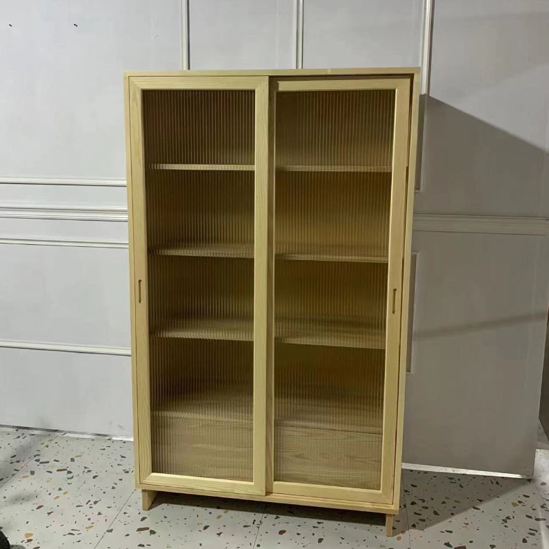 72" Tall Natural Glass Paned Accent Cabinet 2 Drawers Solid Wood Chest Clearhalo 'Cabinets & Chests' 'cabinets_chests' 'furn' 'furn_cabinets_chests' 'Furniture' 'Living Room Furniture' 6993136