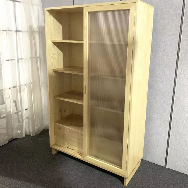 72" Tall Natural Glass Paned Accent Cabinet 2 Drawers Solid Wood Chest Clearhalo 'Cabinets & Chests' 'cabinets_chests' 'furn' 'furn_cabinets_chests' 'Furniture' 'Living Room Furniture' 6993137