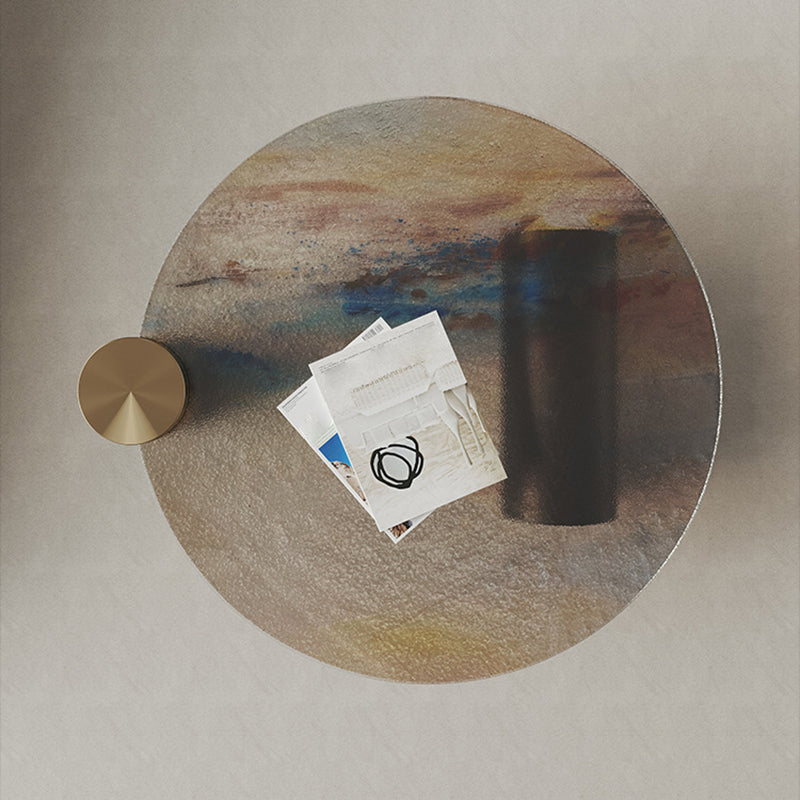 Tavolino in vetro rotondo 2 gambe tavolino tropicale singolo