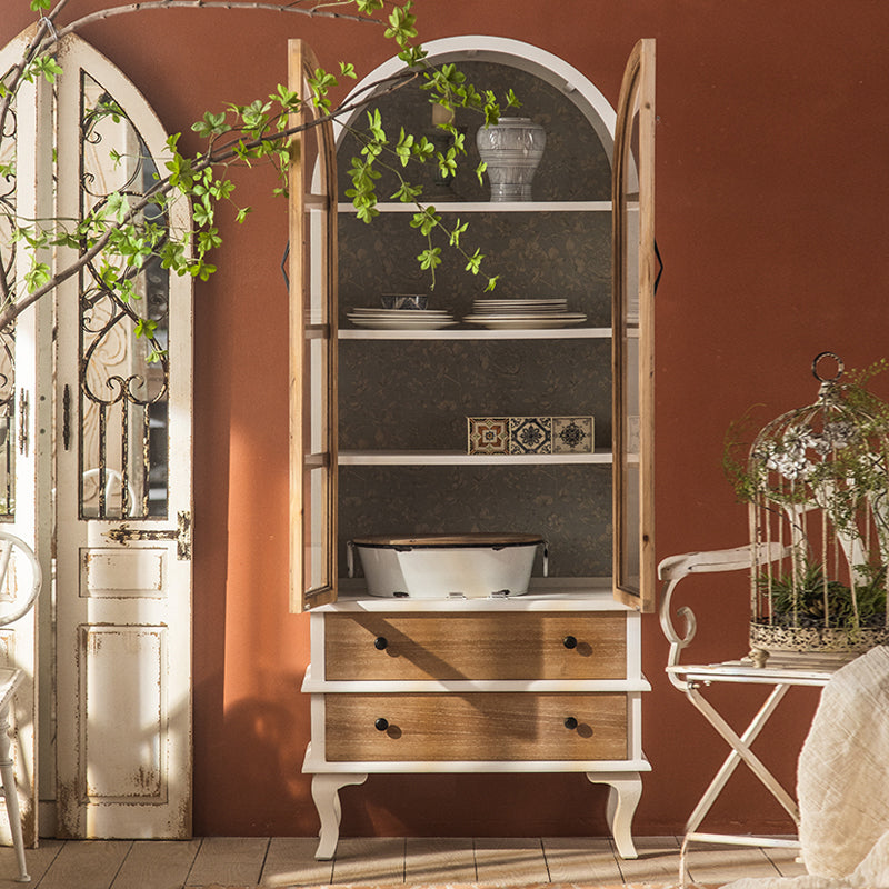 2-Door and 2-Drawer Accent Cabinet 69" Tall Solid Wood Glass Paned Storage Cabinet Clearhalo 'Cabinets & Chests' 'cabinets_chests' 'furn' 'furn_cabinets_chests' 'Furniture' 'Living Room Furniture' 6993248