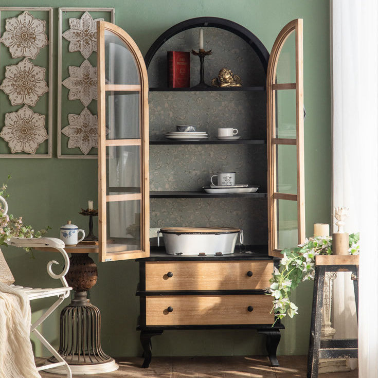 2-Door and 2-Drawer Accent Cabinet 69" Tall Solid Wood Glass Paned Storage Cabinet Clearhalo 'Cabinets & Chests' 'cabinets_chests' 'furn' 'furn_cabinets_chests' 'Furniture' 'Living Room Furniture' 6993250