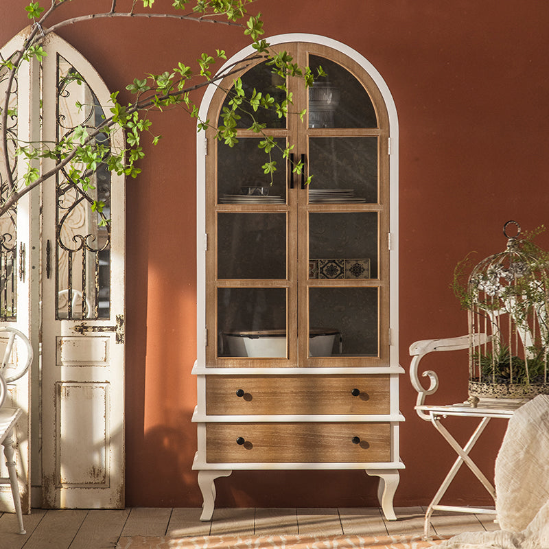 2-Door and 2-Drawer Accent Cabinet 69" Tall Solid Wood Glass Paned Storage Cabinet Clearhalo 'Cabinets & Chests' 'cabinets_chests' 'furn' 'furn_cabinets_chests' 'Furniture' 'Living Room Furniture' 6993251