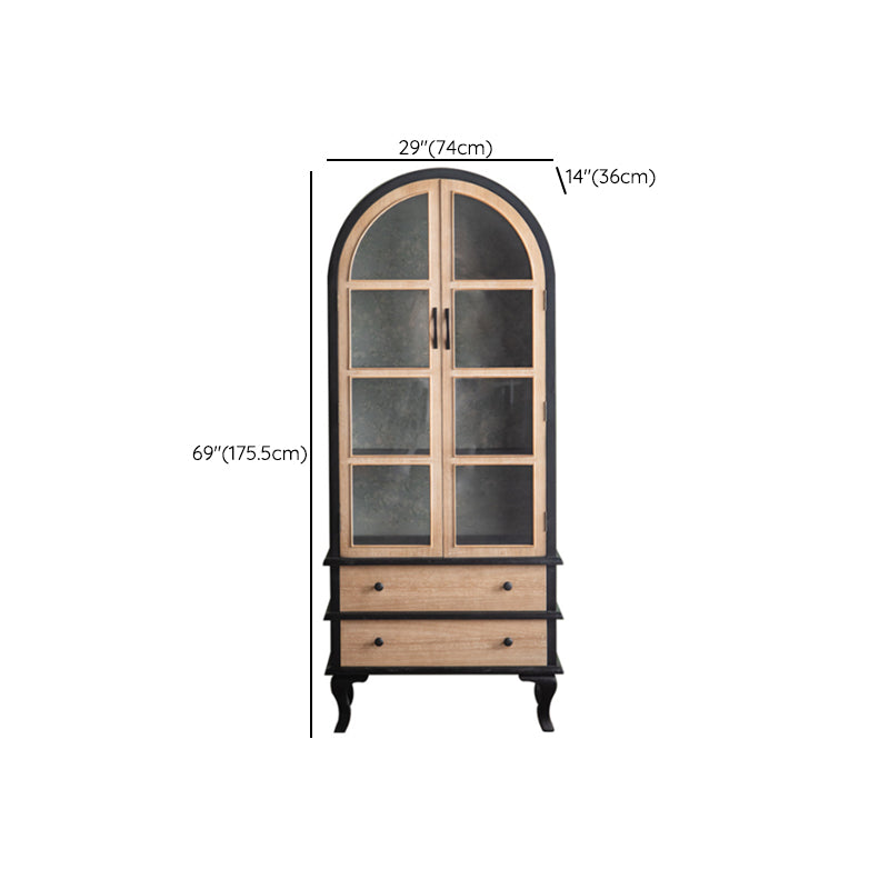 2-Door and 2-Drawer Accent Cabinet 69" Tall Solid Wood Glass Paned Storage Cabinet Clearhalo 'Cabinets & Chests' 'cabinets_chests' 'furn' 'furn_cabinets_chests' 'Furniture' 'Living Room Furniture' 6993258