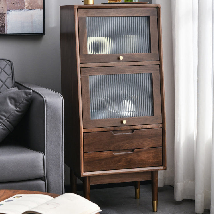 43.7" Tall 2-Drawer & 2-Door Cabinet Pine Wood Glass Paned Chest Clearhalo 'Cabinets & Chests' 'cabinets_chests' 'furn' 'furn_cabinets_chests' 'Furniture' 'Living Room Furniture' 6993263