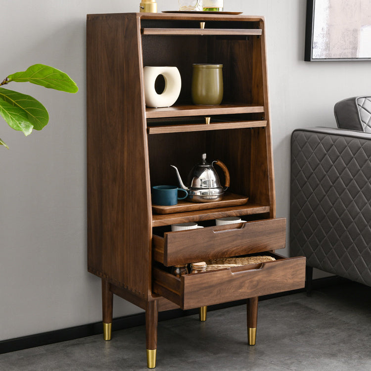 43.7" Tall 2-Drawer & 2-Door Cabinet Pine Wood Glass Paned Chest Clearhalo 'Cabinets & Chests' 'cabinets_chests' 'furn' 'furn_cabinets_chests' 'Furniture' 'Living Room Furniture' 6993264