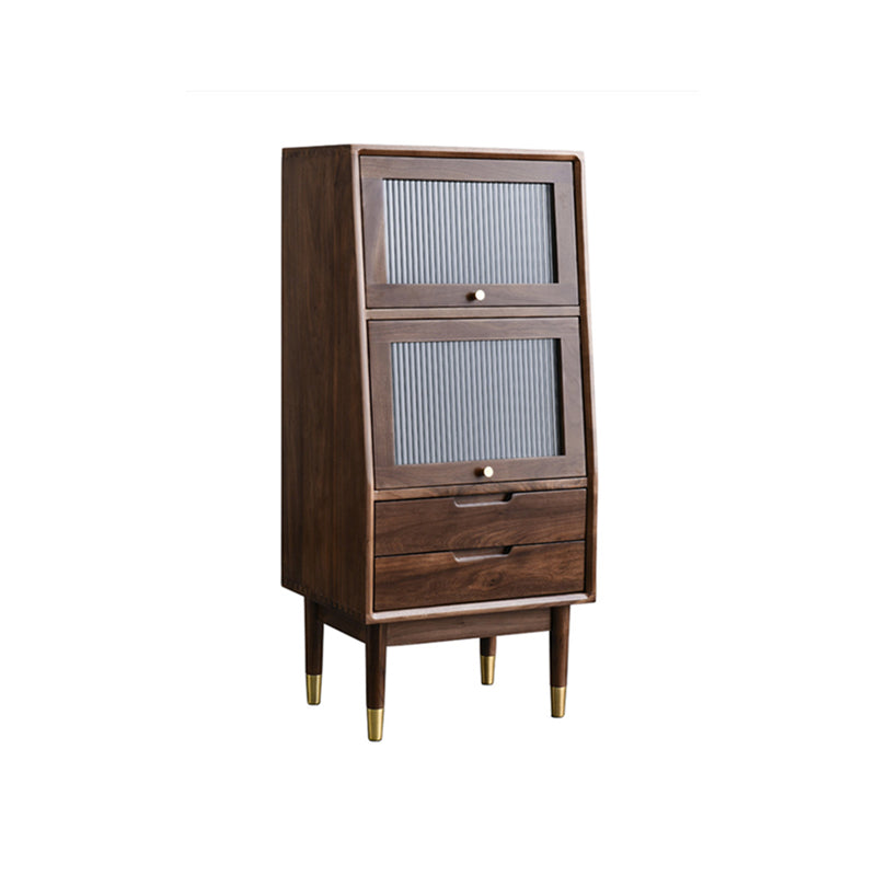 43.7" Tall 2-Drawer & 2-Door Cabinet Pine Wood Glass Paned Chest Walnut Clearhalo 'Cabinets & Chests' 'cabinets_chests' 'furn' 'furn_cabinets_chests' 'Furniture' 'Living Room Furniture' 6993265