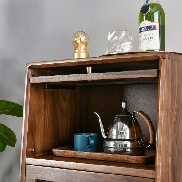 43.7" Tall 2-Drawer & 2-Door Cabinet Pine Wood Glass Paned Chest Clearhalo 'Cabinets & Chests' 'cabinets_chests' 'furn' 'furn_cabinets_chests' 'Furniture' 'Living Room Furniture' 6993269