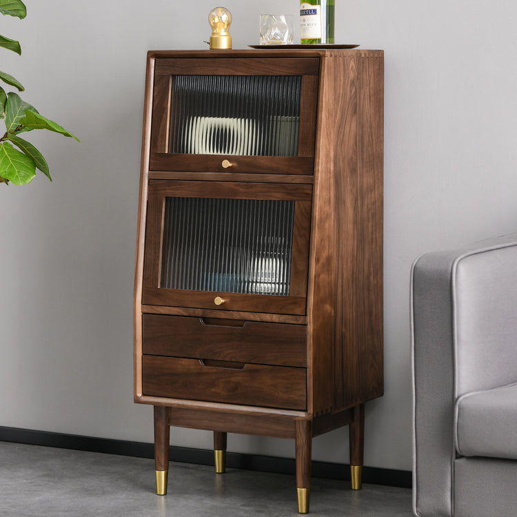 43.7" Tall 2-Drawer & 2-Door Cabinet Pine Wood Glass Paned Chest Clearhalo 'Cabinets & Chests' 'cabinets_chests' 'furn' 'furn_cabinets_chests' 'Furniture' 'Living Room Furniture' 6993270
