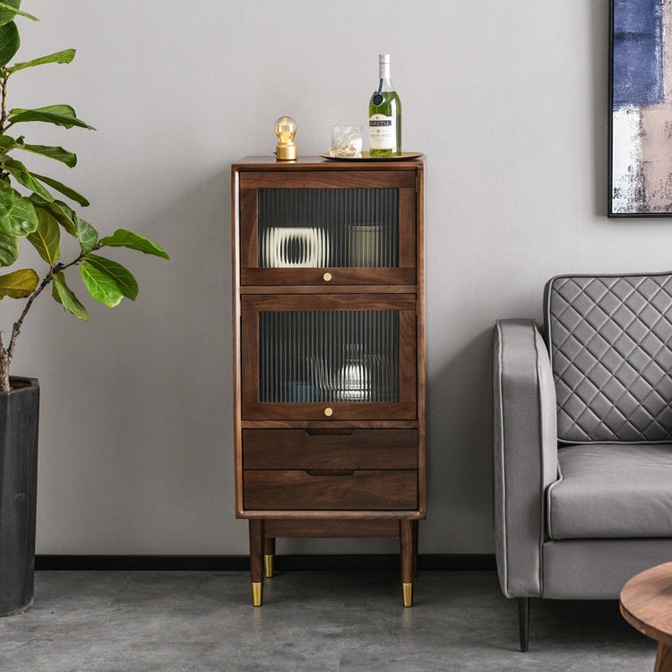 43.7" Tall 2-Drawer & 2-Door Cabinet Pine Wood Glass Paned Chest Clearhalo 'Cabinets & Chests' 'cabinets_chests' 'furn' 'furn_cabinets_chests' 'Furniture' 'Living Room Furniture' 6993271