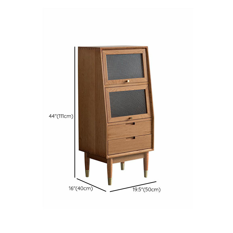43.7" Tall 2-Drawer & 2-Door Cabinet Pine Wood Glass Paned Chest Clearhalo 'Cabinets & Chests' 'cabinets_chests' 'furn' 'furn_cabinets_chests' 'Furniture' 'Living Room Furniture' 6993272