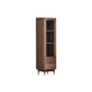 66.9" Tall 2-Drawer Accent Cabinet Solid Wood Glass Paned Side Cabinet in Walnut Brown Solid Wood with Glass Clearhalo 'Cabinets & Chests' 'cabinets_chests' 'furn' 'furn_cabinets_chests' 'Furniture' 'Living Room Furniture' 6993275