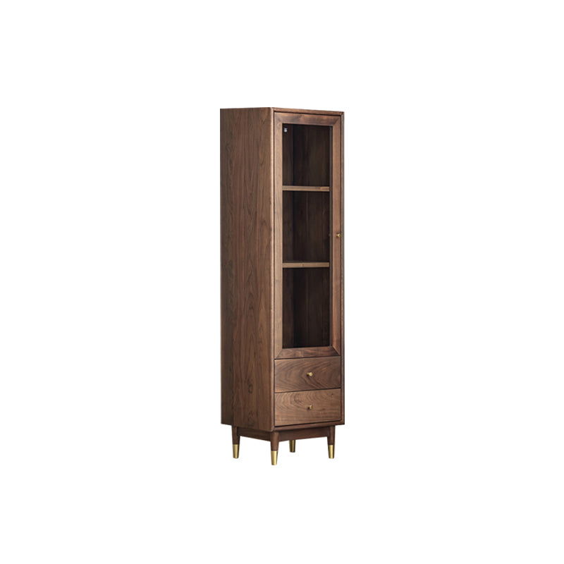66.9" Tall 2-Drawer Accent Cabinet Solid Wood Glass Paned Side Cabinet in Walnut Brown Solid Wood with Glass Clearhalo 'Cabinets & Chests' 'cabinets_chests' 'furn' 'furn_cabinets_chests' 'Furniture' 'Living Room Furniture' 6993275