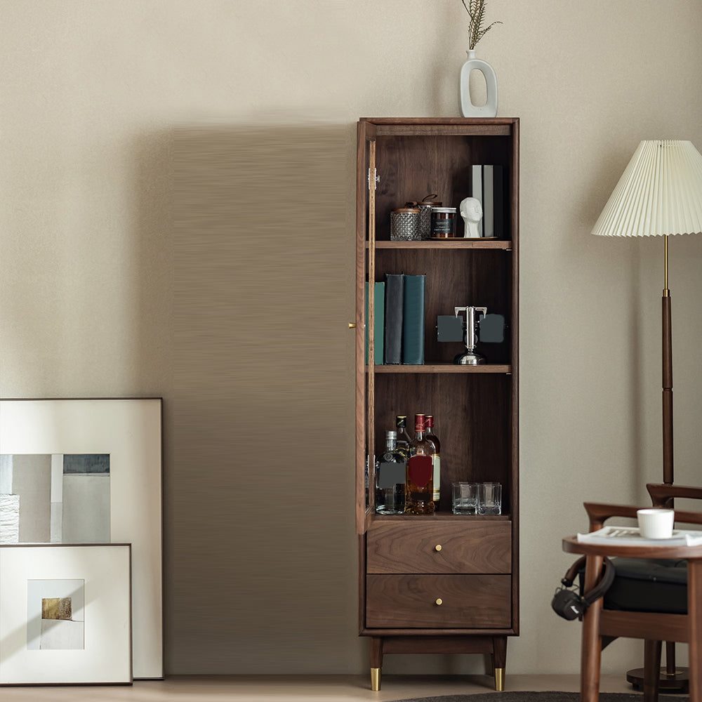 66.9" Tall 2-Drawer Accent Cabinet Solid Wood Glass Paned Side Cabinet in Walnut Brown Clearhalo 'Cabinets & Chests' 'cabinets_chests' 'furn' 'furn_cabinets_chests' 'Furniture' 'Living Room Furniture' 6993278