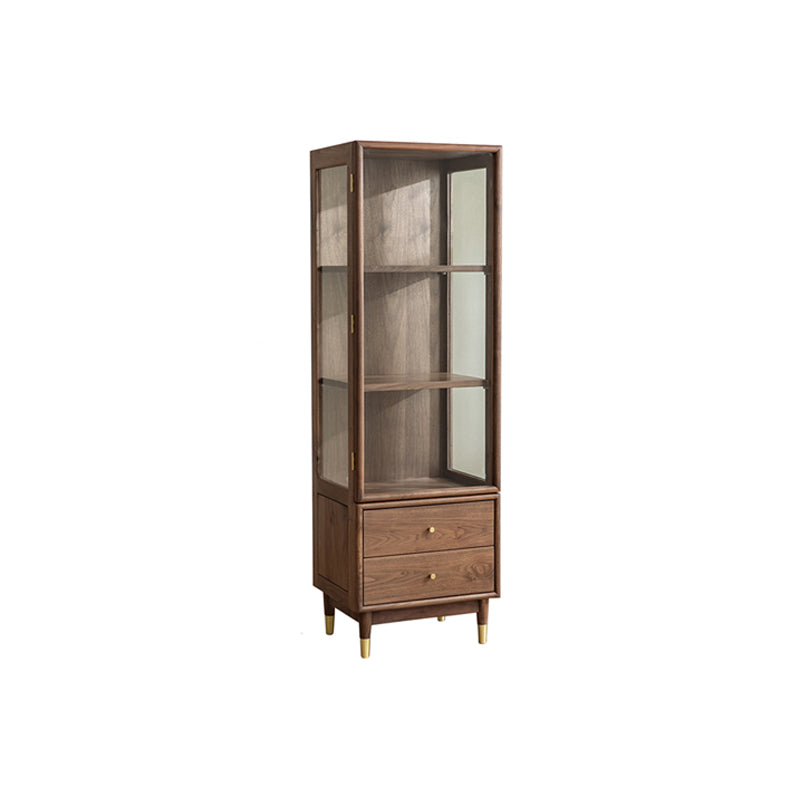 66.9" Tall 2-Drawer Accent Cabinet Solid Wood Glass Paned Side Cabinet in Walnut Brown Glass Clearhalo 'Cabinets & Chests' 'cabinets_chests' 'furn' 'furn_cabinets_chests' 'Furniture' 'Living Room Furniture' 6993279