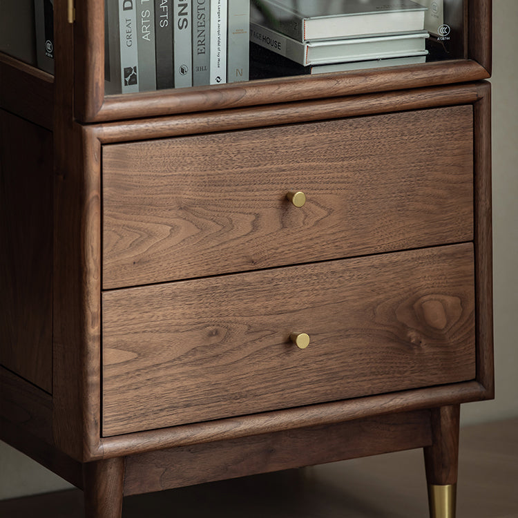 66.9" Tall 2-Drawer Accent Cabinet Solid Wood Glass Paned Side Cabinet in Walnut Brown Clearhalo 'Cabinets & Chests' 'cabinets_chests' 'furn' 'furn_cabinets_chests' 'Furniture' 'Living Room Furniture' 6993281