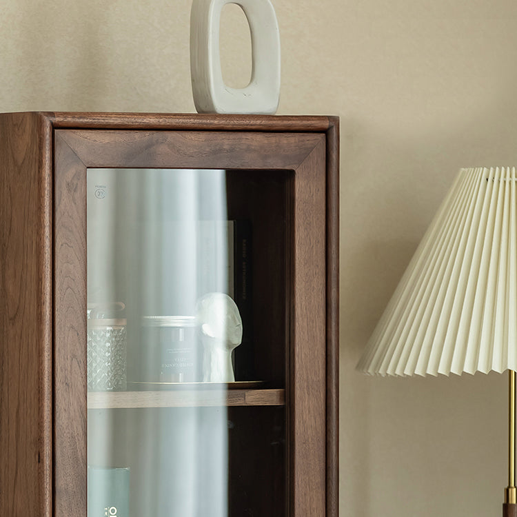 66.9" Tall 2-Drawer Accent Cabinet Solid Wood Glass Paned Side Cabinet in Walnut Brown Clearhalo 'Cabinets & Chests' 'cabinets_chests' 'furn' 'furn_cabinets_chests' 'Furniture' 'Living Room Furniture' 6993282