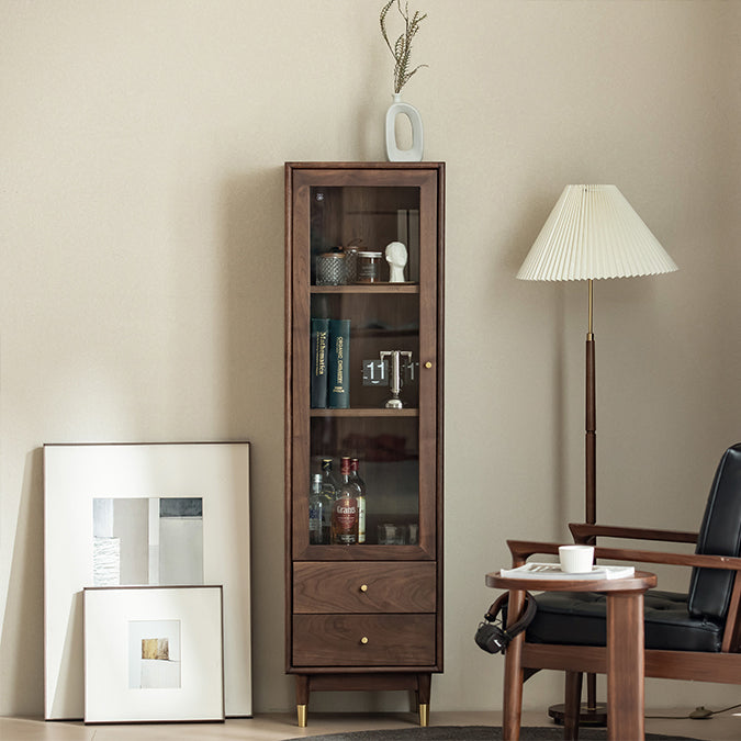 66.9" Tall 2-Drawer Accent Cabinet Solid Wood Glass Paned Side Cabinet in Walnut Brown Clearhalo 'Cabinets & Chests' 'cabinets_chests' 'furn' 'furn_cabinets_chests' 'Furniture' 'Living Room Furniture' 6993285
