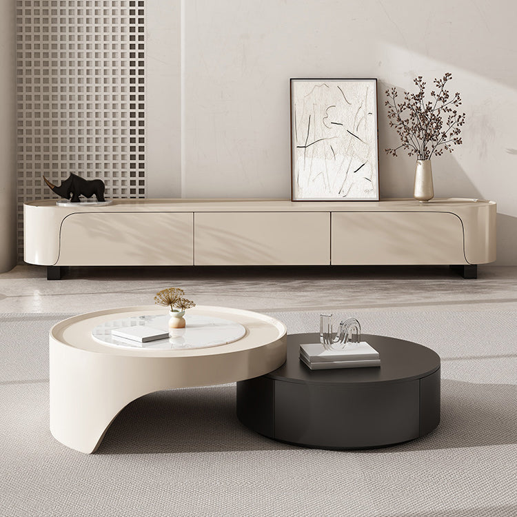 Moderno 2 nidificazione tavolino set tavolo da cocktail in ardesia rotondo con 2 cassetti