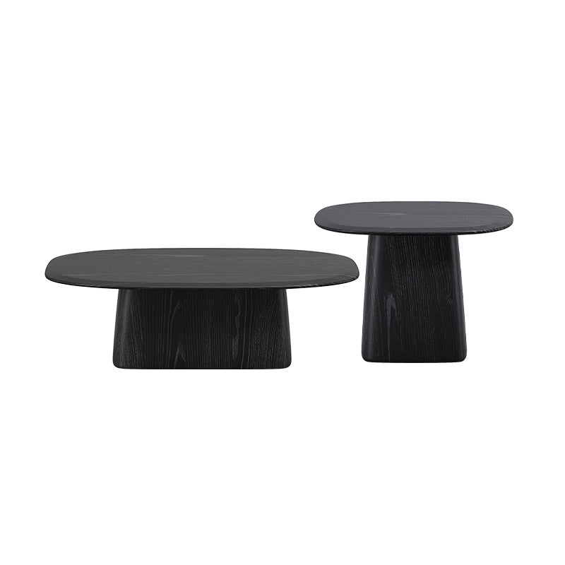 Pedestal Coffee Table Black Solid Wood Coffee Cocktail Table 39"L x 24"W x 12"H + 24"L x 18"W x 18"H Clearhalo 'Coffee & Accent Tables' 'Coffee Tables' 'coffee_tables' 'furn' 'furn_coffee_tables' 'Furniture' 'Living Room Furniture' 6993351