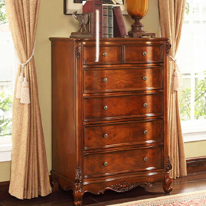 Dark Brown Mid-Century Modern Chest Pine Wood Drawer Knobs Rectangle Accent Chest 33"L x 19"W x 47"H Clearhalo 'Cabinets & Chests' 'cabinets_chests' 'furn' 'furn_cabinets_chests' 'Furniture' 'Living Room Furniture' 6993401