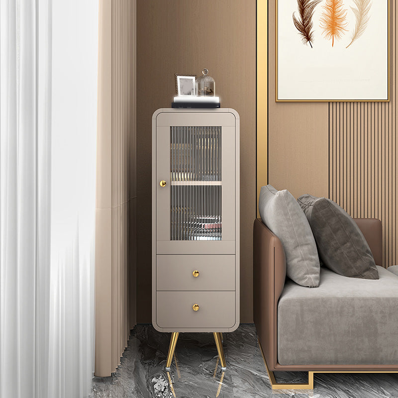 Modern 15.7" W Square Cabinet 1 Glass Door Side Cabinet with 2 Drawers 16"L x 16"W x 41"H Grey Clearhalo 'Cabinets & Chests' 'cabinets_chests' 'furn' 'furn_cabinets_chests' 'Furniture' 'Living Room Furniture' 6993447